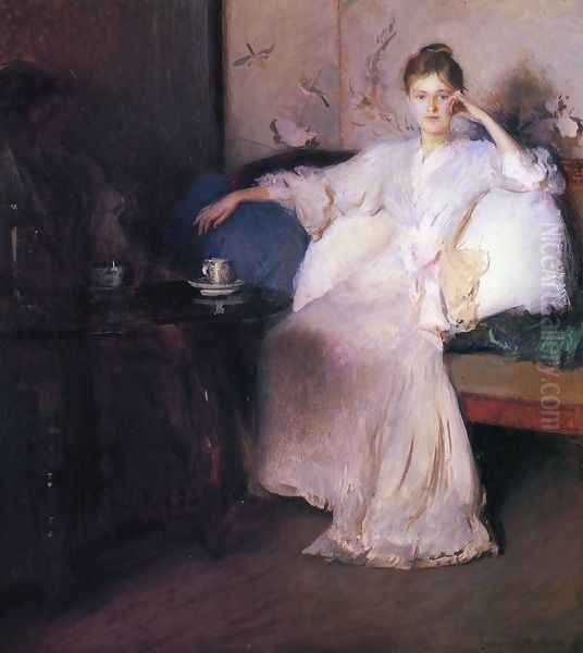 Arrangement in Pink and Gray Oil Painting by Edmund Charles Tarbell