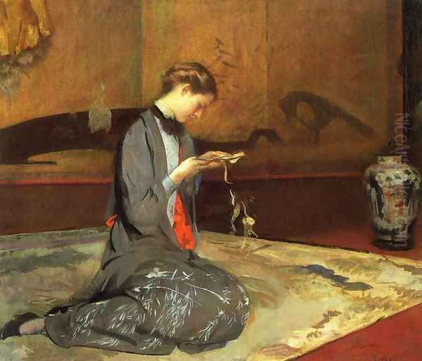 Cutting Origami Oil Painting by Edmund Charles Tarbell