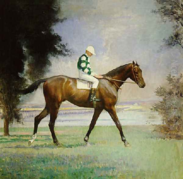 Thoroughbred with Jockey up Oil Painting by Edmund Charles Tarbell