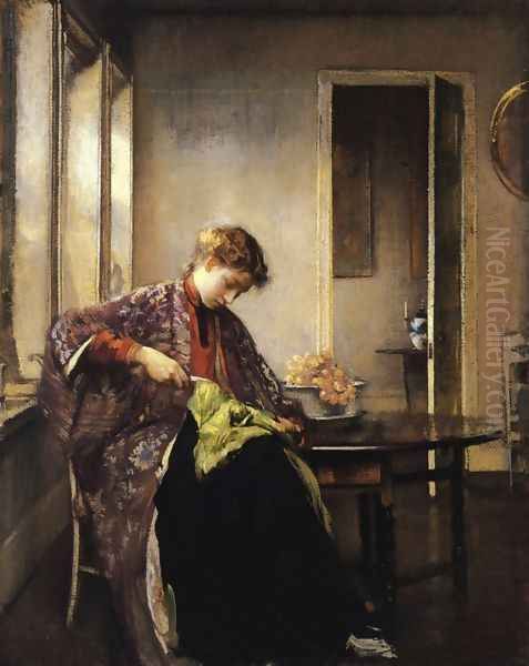 Girl Mending Oil Painting by Edmund Charles Tarbell