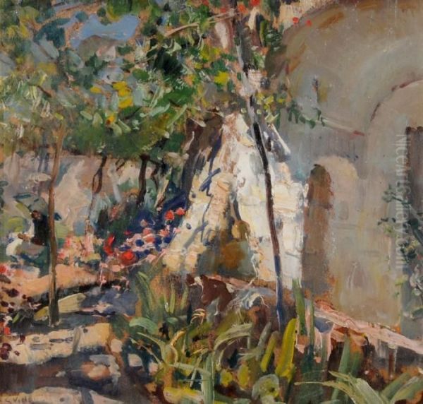 Cortile Fiorito Oil Painting by Gennaro Villani