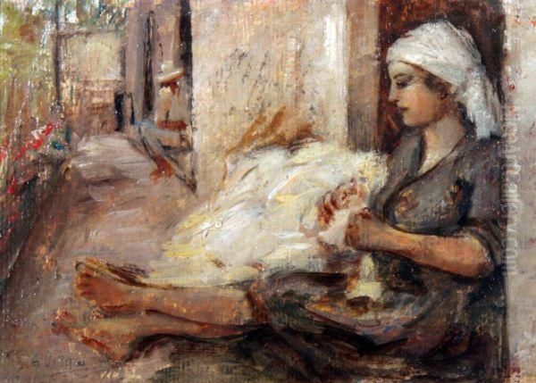 La Cardatrice Oil Painting by Gennaro Villani