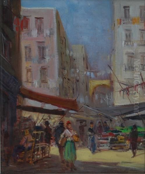 Mercato A Napoli Oil Painting by Gennaro Villani