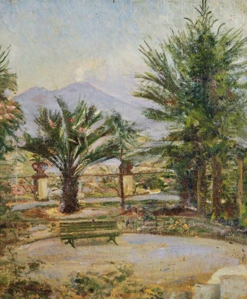 Il Vesuvio Visto Da Sorrento Oil Painting by Gennaro Villani