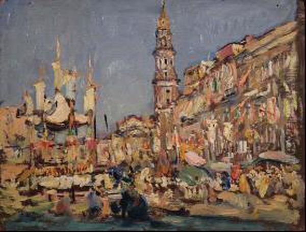 Mercato A Piazza Del Carmine Oil Painting by Gennaro Villani