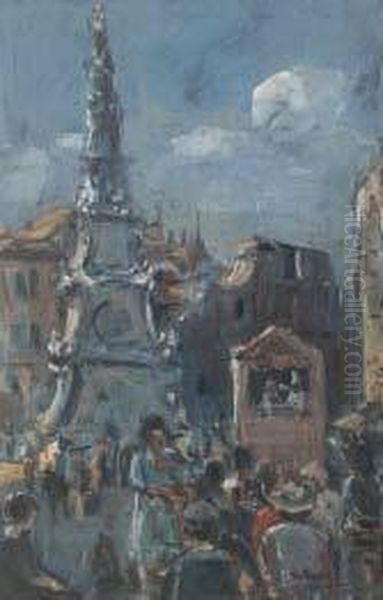 Piazza Del Gesu' Oil Painting by Gennaro Villani