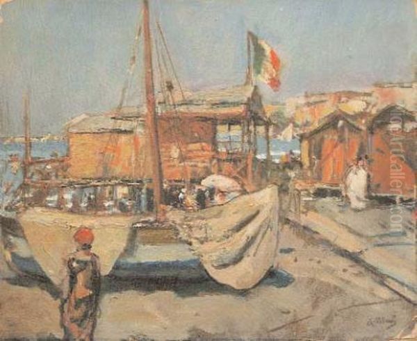 Cabina Sulla Spiaggia Oil Painting by Gennaro Villani