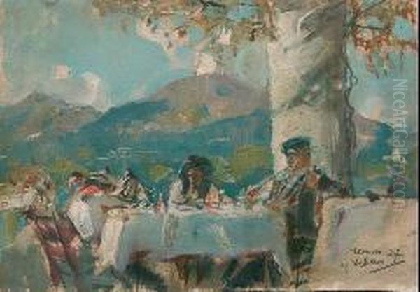 Trattoria Alla Falde Del Vesuvio Oil Painting by Gennaro Villani