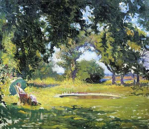 Seated Woman by a Pond Oil Painting by Edmund Charles Tarbell