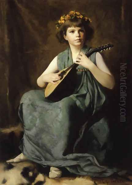 Marion Hiller Fenno at Nine as Mandolinata Oil Painting by Edmund Charles Tarbell