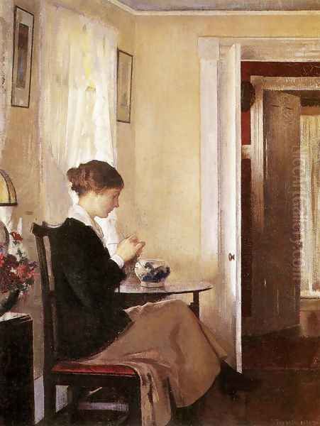 Josephine Knitting Oil Painting by Edmund Charles Tarbell