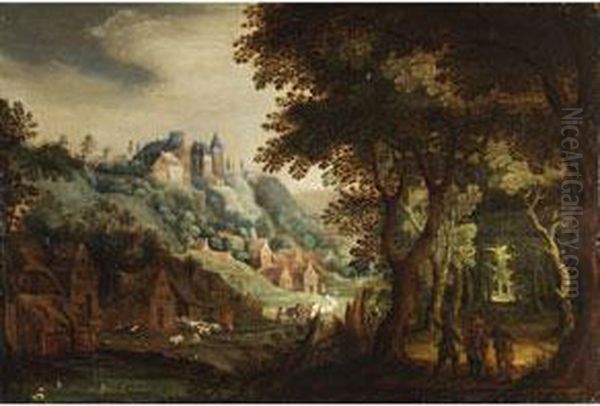 Landschaft Mit Waldrand,
Dorf Und Burg Auf Einer Anhohe Oil Painting by David Vinckboons