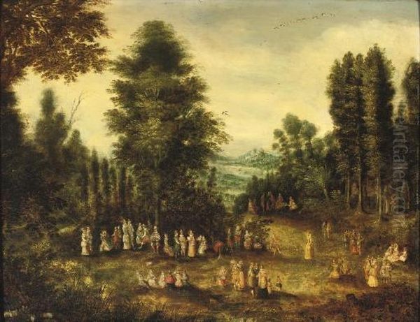 A Wooded Landscape With An Elegant Company Conversing And Making Music Oil Painting by David Vinckboons