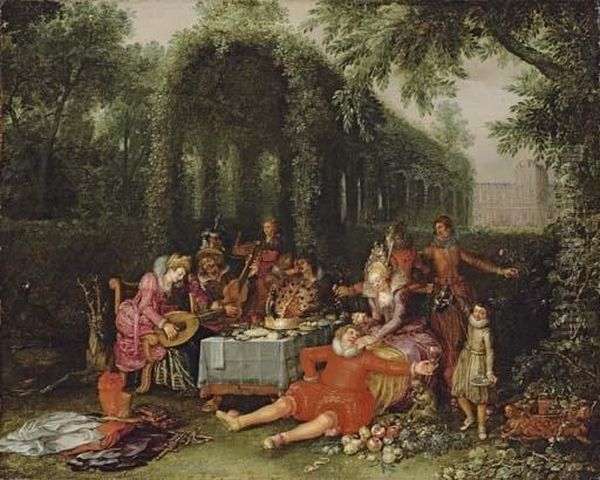 Elegant Company In An Ornamental Garden Oil Painting by David Vinckboons