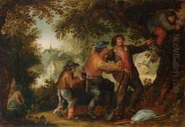 Die Nestrauber. Ol Auf Holz 
(parkettiert). H 38; B 55 Cm. Verso Die Marke Des Herstellers Der 
Holztafel, 