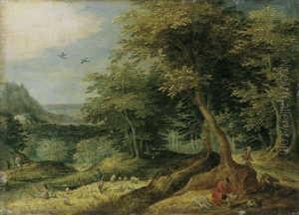 Bewaldete Landschaft Mit Figurenstaffage. Oil Painting by David Vinckboons