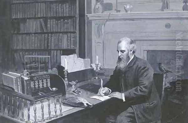 Lord Lilford in his study Oil Painting by Archibald Thorburn