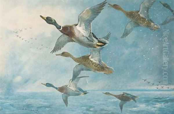 Geese Oil Painting by Archibald Thorburn