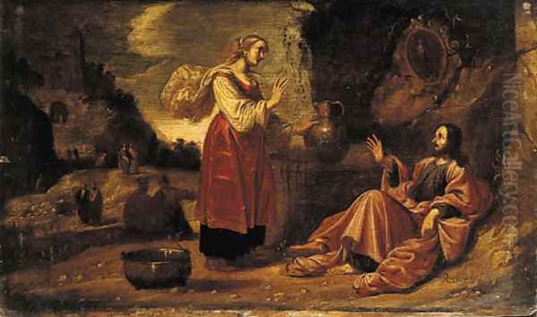 Christ and the woman of Samaria Oil Painting by Rombout Van Troyen