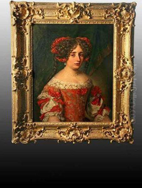 Portrait De Jeune Femme En Robe Rouge Oil Painting by Jacob Ferdinand Voet