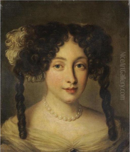 Portrait Of A Lady, Bust-length, Wearing A Pearl Necklace Oil Painting by Jacob Ferdinand Voet