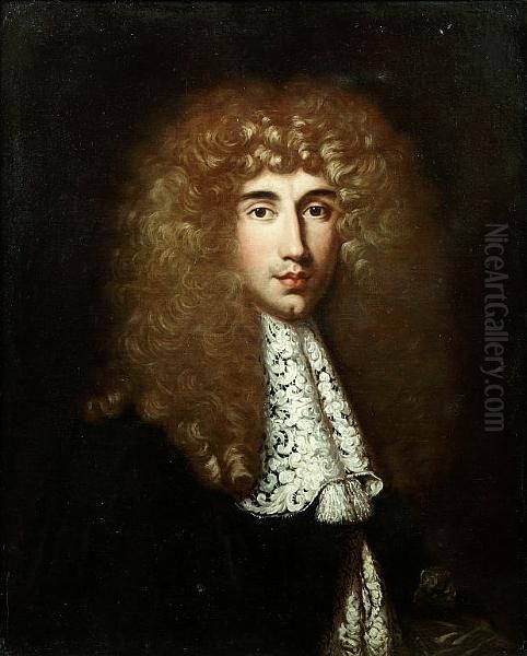 Portrait Of A Gentleman, Bust-length, In A Black Coat And A White Lace Jabot Oil Painting by Jacob Ferdinand Voet