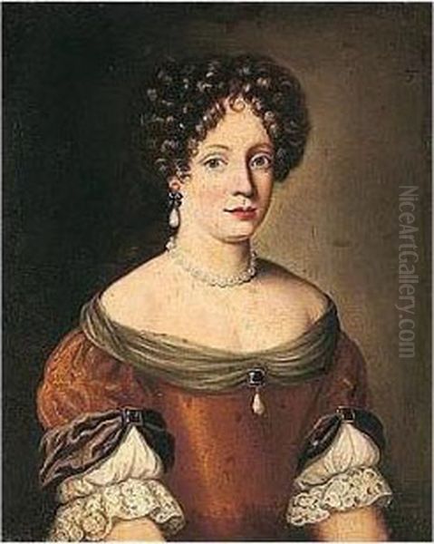 Portrait Of A Lady, Half-length, Wearing An Ochre, Lace-trimmed Dress Oil Painting by Jacob Ferdinand Voet