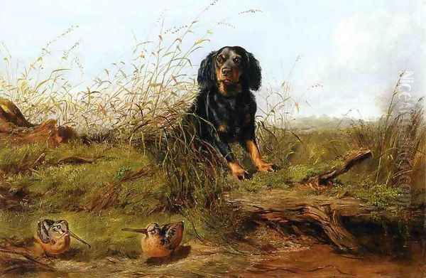 Cocker Spaniel and Woodcock Oil Painting by Arthur Fitzwilliam Tait