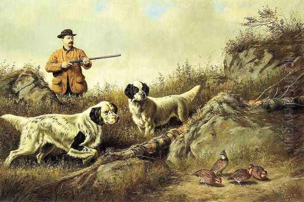 Amos F. Adams Shooting Over Gus Bondher and Son, Count Bondher Oil Painting by Arthur Fitzwilliam Tait