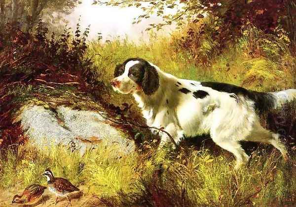 Dog and Quail Oil Painting by Arthur Fitzwilliam Tait