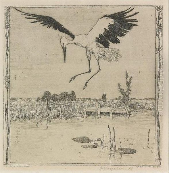 Storch Uberm Weiher. Oil Painting by Heinrich Vogeler