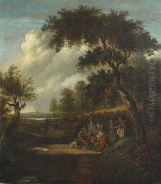 Gypsyencampment Oil Painting by Johann Christian Vollerdt or Vollaert