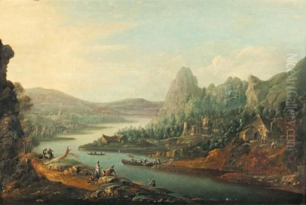 Paysage De La Vallee Du Rhin Oil Painting by Johann Christian Vollerdt or Vollaert