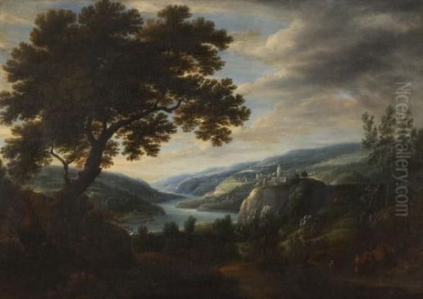 Vue De La Vallee Du Rhin Oil Painting by Johann Christian Vollerdt or Vollaert