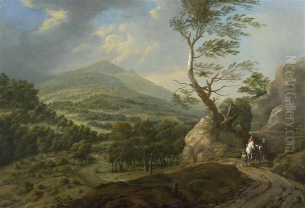 Horserider On A Path Oil Painting by Johann Christian Vollerdt or Vollaert