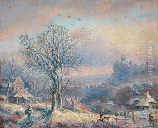 Paesaggio Invernale Oil Painting by Johann Christian Vollerdt or Vollaert