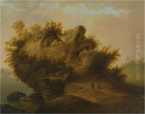 An Anthropomorphic Landscape With The Profile Of A Man's Head Oil Painting by Johann Christian Vollerdt or Vollaert