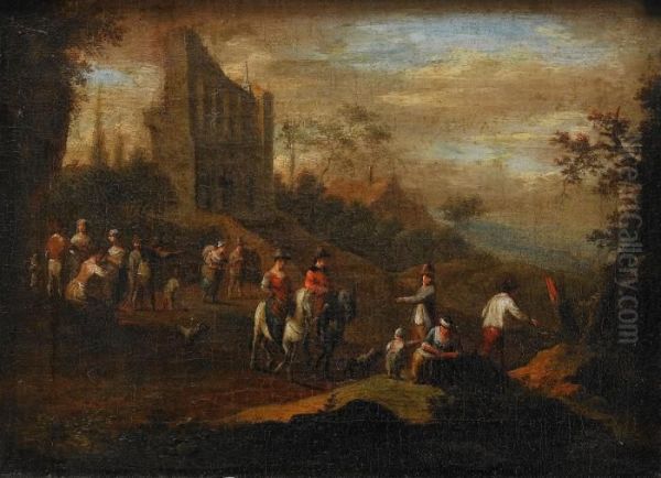 Rastande Sallskap Vid Ruin Oil Painting by Johann Christian Vollerdt or Vollaert