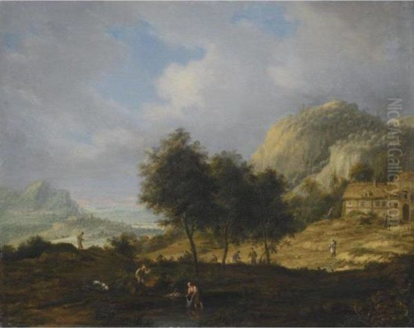 An Extensive Wooded Landscape Oil Painting by Johann Christian Vollerdt or Vollaert