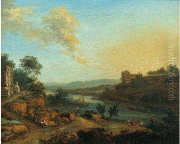 Paysage Panoramique De La Vallee Du Rhin Oil Painting by Johann Christian Vollerdt or Vollaert