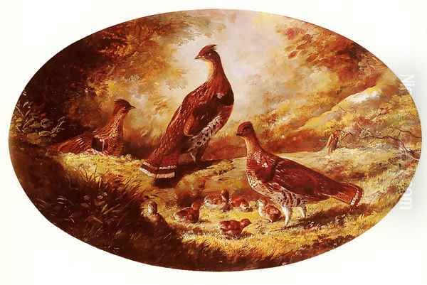 Grouse Family Oil Painting by Arthur Fitzwilliam Tait