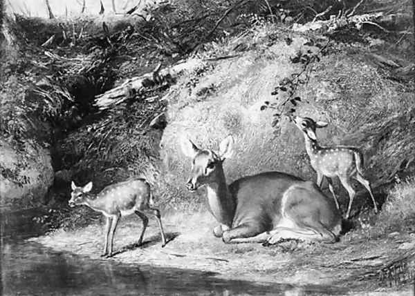 Doe and Two Fawns Oil Painting by Arthur Fitzwilliam Tait