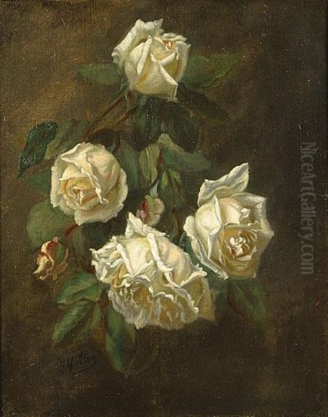 Witte Rozen Oil Painting by Antoine Vollon