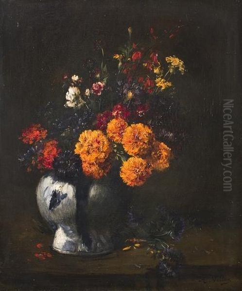 Natura Morta Di Fiori In Un Vaso Oil Painting by Antoine Vollon