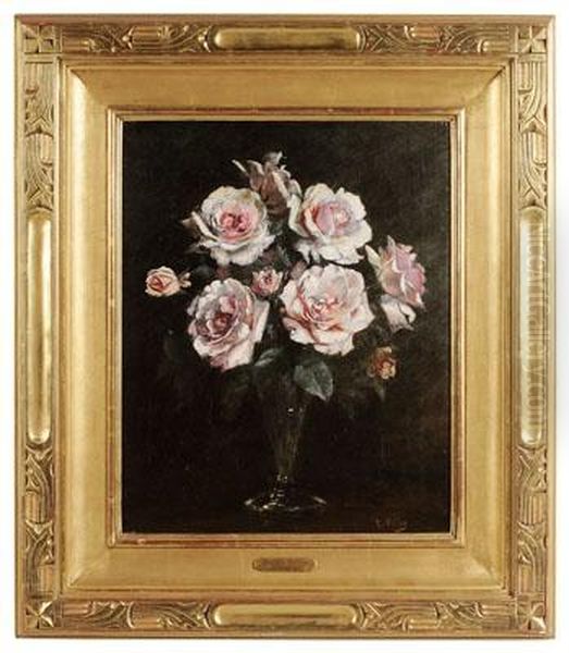 Vase Of Roses Oil Painting by Antoine Vollon