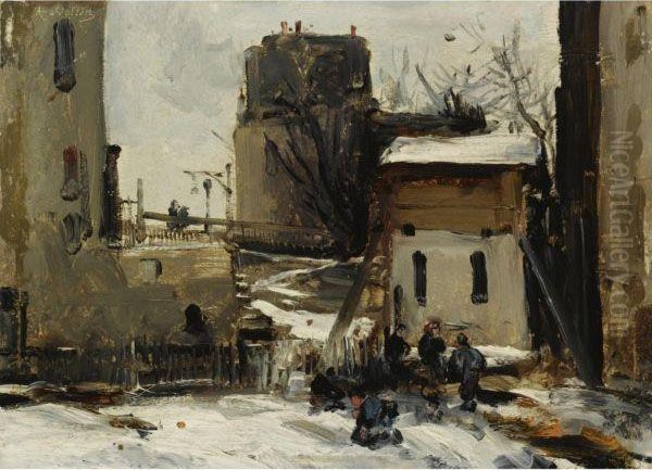 Village In Winter Oil Painting by Antoine Vollon