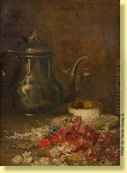 Nature Morte A La Cafetiere Et Jetee De Fleurs Oil Painting by Antoine Vollon