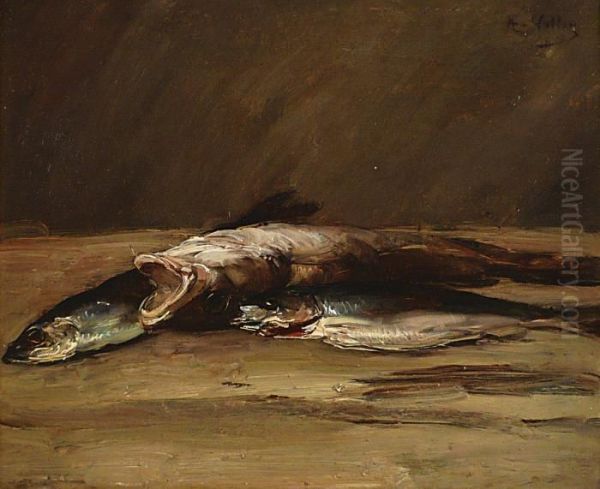 Nature Morte Aux Poissons Oil Painting by Antoine Vollon