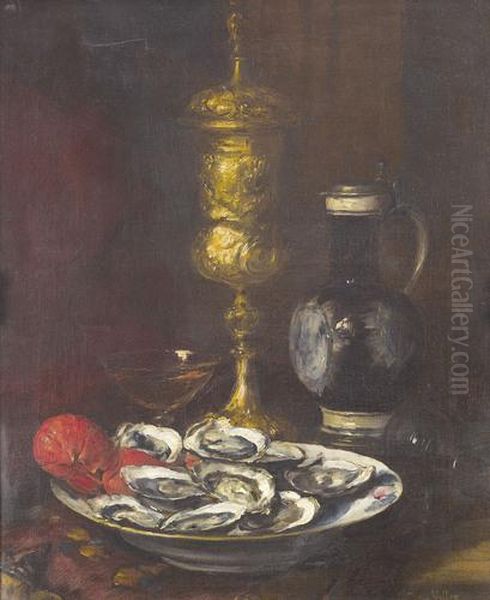 Stillleben Mit Austern, Hummer, Krug Und Pokal Oil Painting by Antoine Vollon