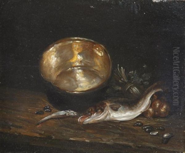 Nature Morte Aux Cuivres Et Poisson Oil Painting by Antoine Vollon